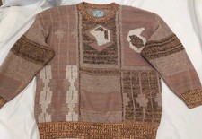 Vintage Men s Generra Sweater Brown Geometric Patchwork Small Cosby Twista