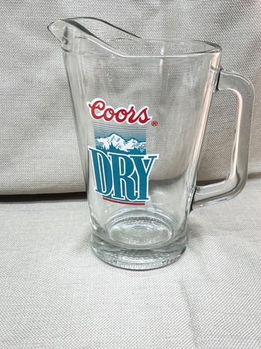 Coors Dry Beer Heavy Clear Glass Beverage Pitcher 9" Tall x 5" see pics - Picture 2 of 18