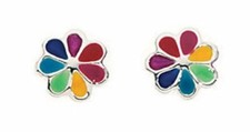 Silver and multicolour enamel daisy flower stud earrings