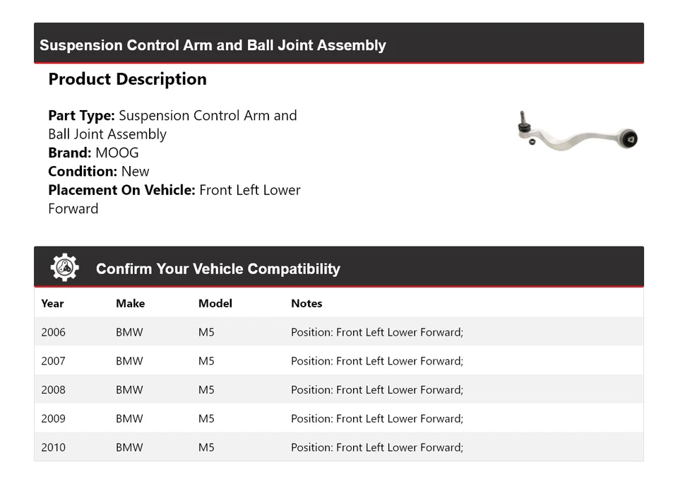Conjunto de rótula de brazo de control delantero izquierdo inferior delantero para BMW M5 2006-2010 Foto 2 de 4
