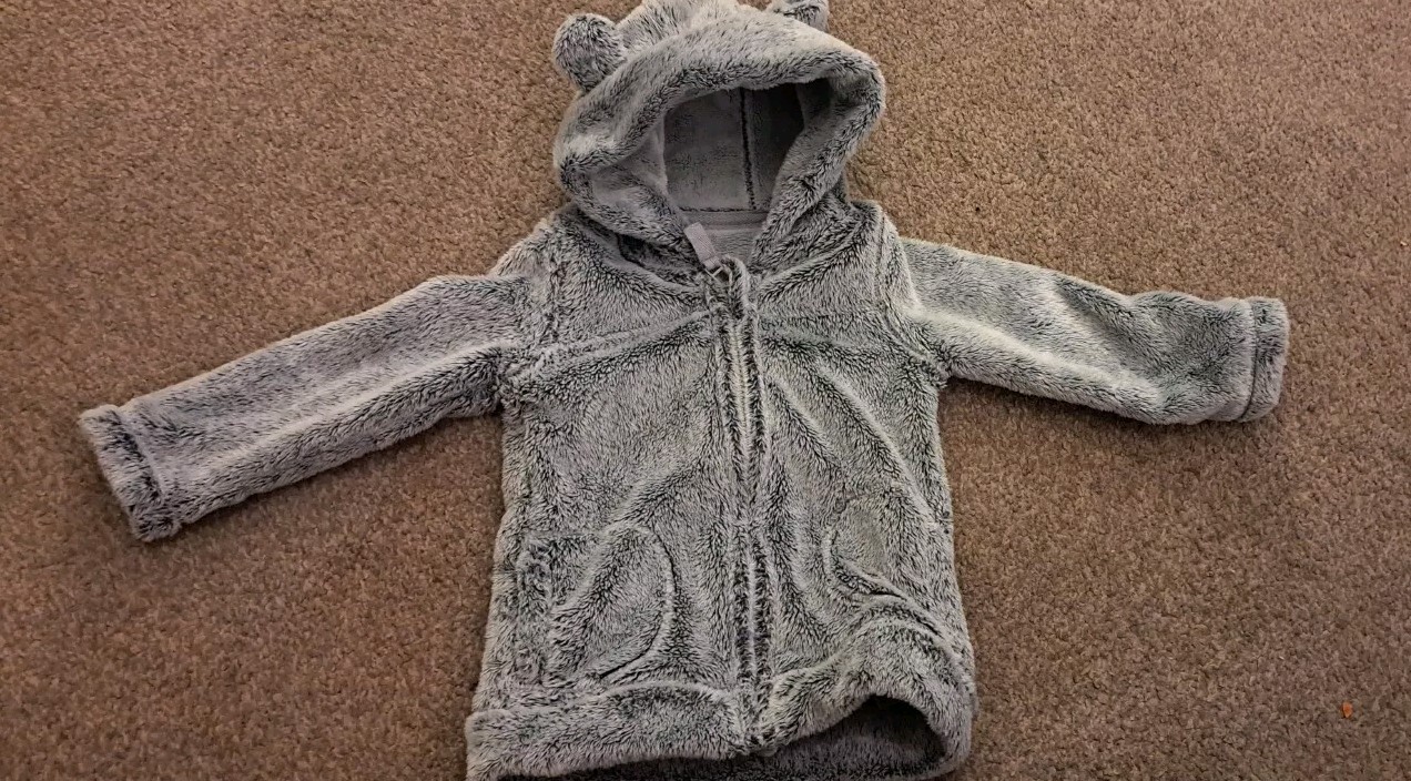 Age 12 - 18 Months Cute Faux Fur Teddy Zip Up Grey Jacket With Ears On Hood