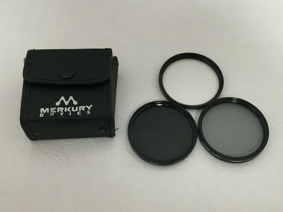 Set of three Merkury Optics 58 mm filters FD PL UV with case Made In Japan - Image 4 of 4