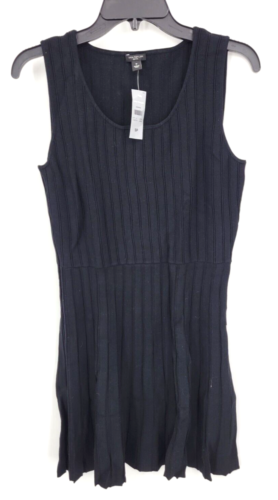 Ann Taylor Dress Small Petite Black Sleeveless Ribbed A Line Stretch Career