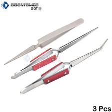 Fiber Grip Tweezers Set of 3 Cross Locking  Straight  Cross Str 5.5" Jewelers