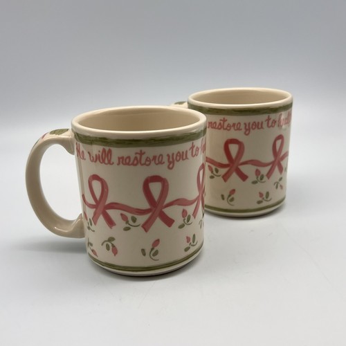 2 Pink Cancer Ribbon Homer Laughlin Coffee Mugs The Mustard Seed Jeremiah 30:17 - Picture 9 of 11