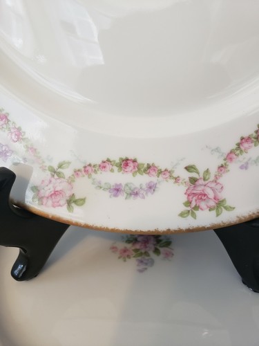 Limoges Lunch Plates, France, C. Ahrenfeldt 8.75" Red/Pink/Purple floral swag - Picture 4 of 6