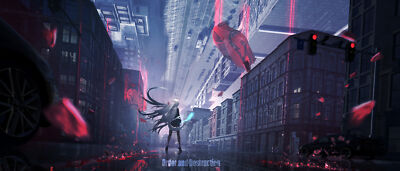 Anime environment futuristic city digital art artwork Play Gaming Mat Desk