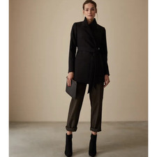 Reiss Clarence Belted Satin Jacket Size 8 Black $555