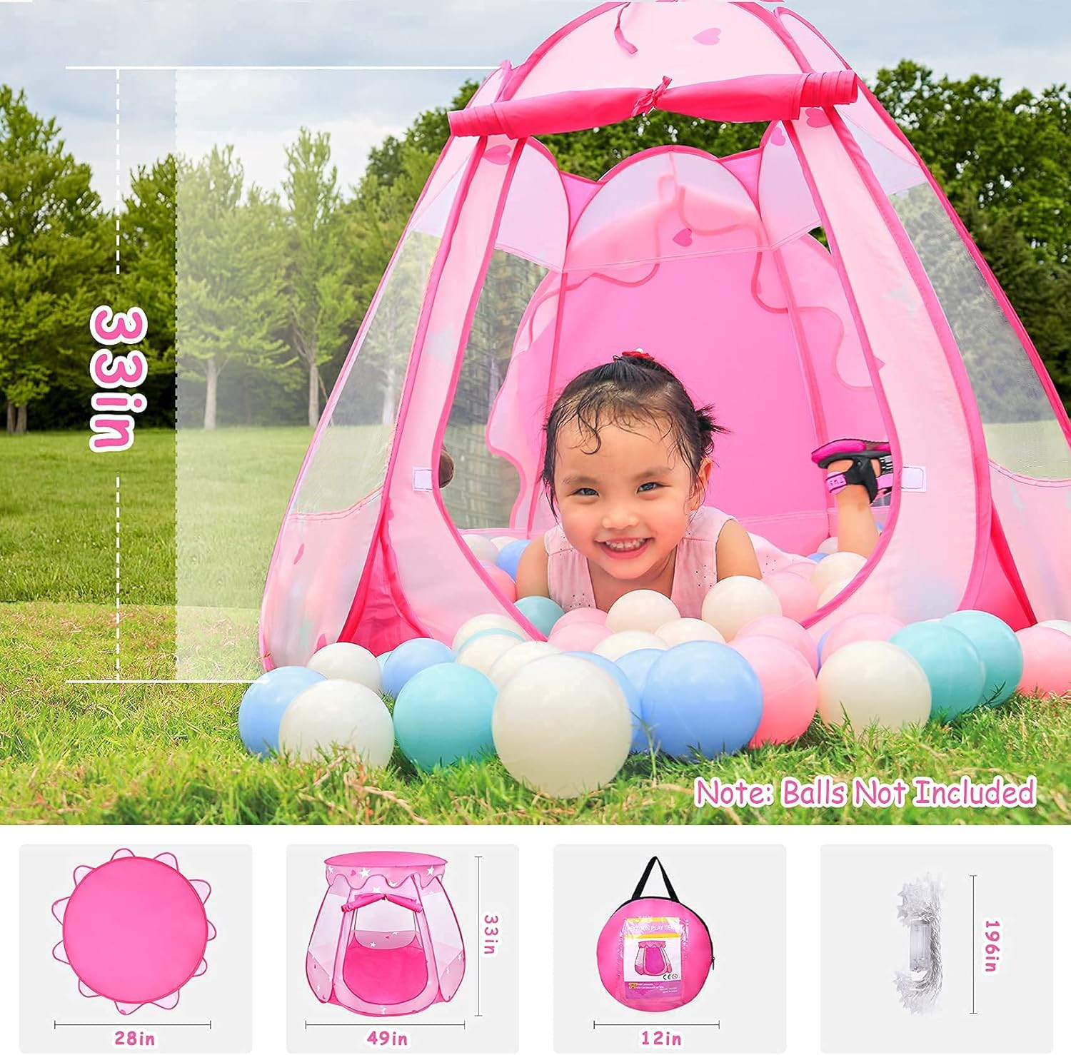 Princess Tent Girls Kids Playhouse Pop up Play Tent with Star Light Tent for Kid