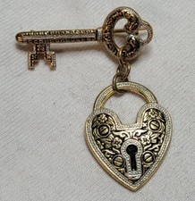 BIJOU VINTAGE BROCHE OR DE TOLEDE CLES CLEF COEUR SERRURE TOLEDO # K1