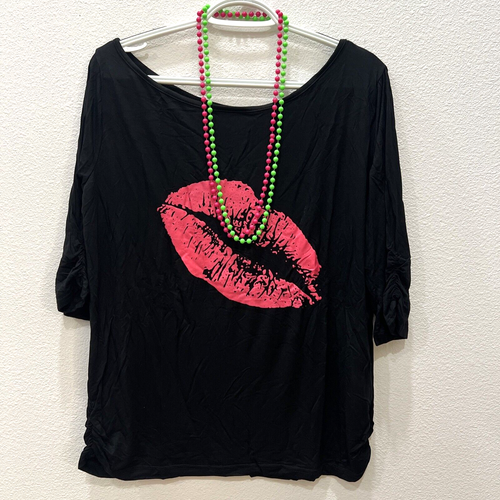 I LOVE 80S PRINT OFF SHOULDER TSHIRT TEE COSTUME NEON PUNK CORE MATERIAL GIRL