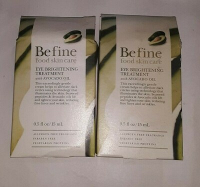 #ad 2 pc lot BE FINE FOOD SKIN CARE EYE BRIGHTENING TREATMENT avocado oil UNSEALED $14.99