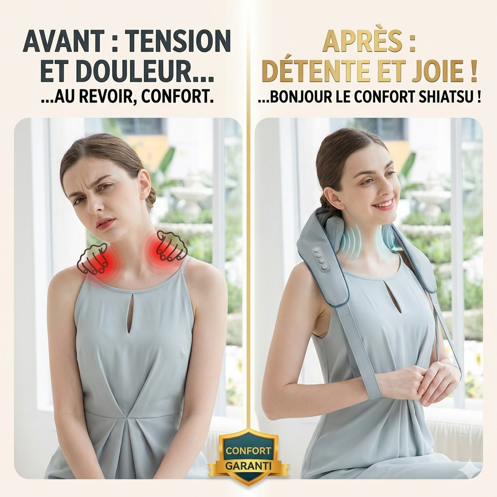 Soulagement douleurs cou et épaules avec le masseur shiatsu chauffant noir
