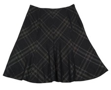 RALPH LAUREN Wool Blend Trumpet Hem Midi Skirt 12 Charcoal Silver Plaid Preppy