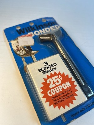 Vintage Wilkinson Sword Handle Razor with 3 Bonded Razor Blades NOS Carded