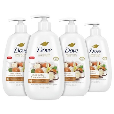 Dove Advanced Care Hand Wash Shea Butter & Warm Vanilla 4 Count for Soft, Smooth