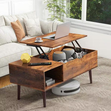 Modern 39.37 In. Rust Brown Small Rectangle Wood Lift Top Coffee Table with Stor
