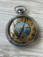 Antique Soviet Pocket Watch 7J 2MChZ Hand Painted Seascape Dial USSR