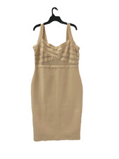 Fashion Nova Bandage Cocktail Dress 1X Midi Beige Bodycon Strappy Knit Stretch