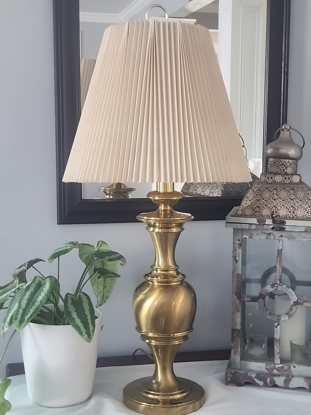 🔥 VTG LARGE BRASS GOLD TABLE LAMP, MID-CENTURY, TROPHY STYLE, STIFFEL ?