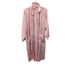 Vintage Victoria's Secret Gold Label Pink Floral Damask Open Front Long Robe- S