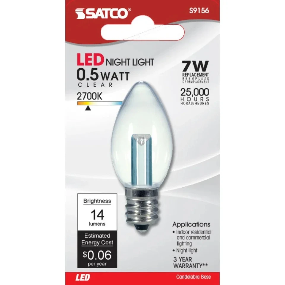 0.5 Watt LED - C7 - Clear - 2700K - Candelabra base - 120 Volt - Carded - 12-Pac - Image 3 of 4