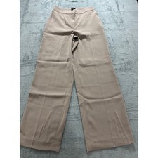 Quince Womens 10 Taupe Wide Leg Trousers Crepe Elastic Waist Workwear