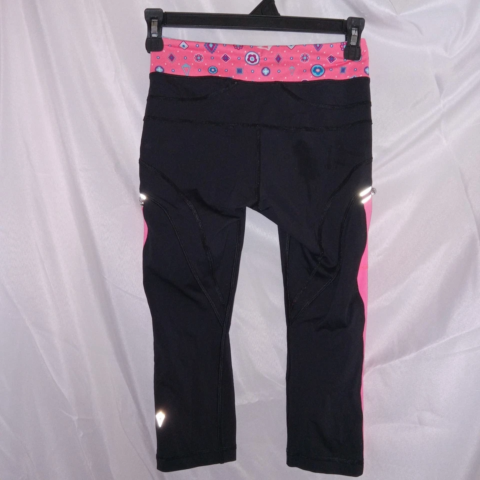 Ivivva By Lululemon Cropped Leggings Pink And Black Girls Size 10 Stretch Active - Image 3 of 4
