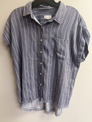 Thread And supply Button down Short Sleeve Blue And White Striped Shirt Size L