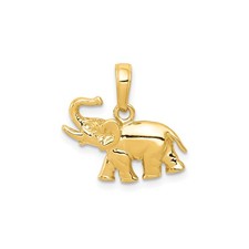 10k Yellow Gold Elephant Pendant Raised Trunk Animal Charm for Necklace Luck