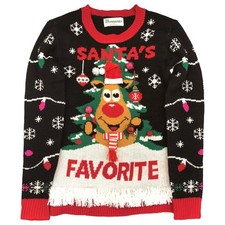 Womens Black Santa's Favorite Reindeer Christmas Holiday Sweater
