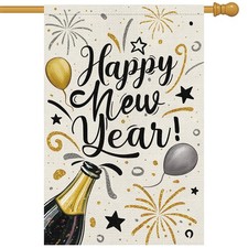 Happy New Year Garden Flag 28x40 Inch Double Sided Burlap Firework Christmas ...