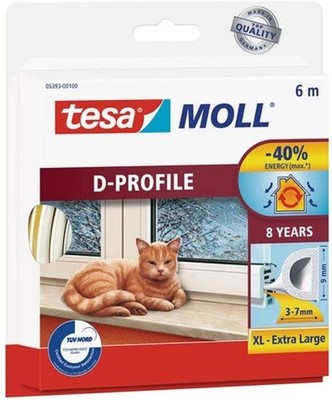 Tesa moll D-Profil Gummi Fenster und Türdichtung weiss 6m