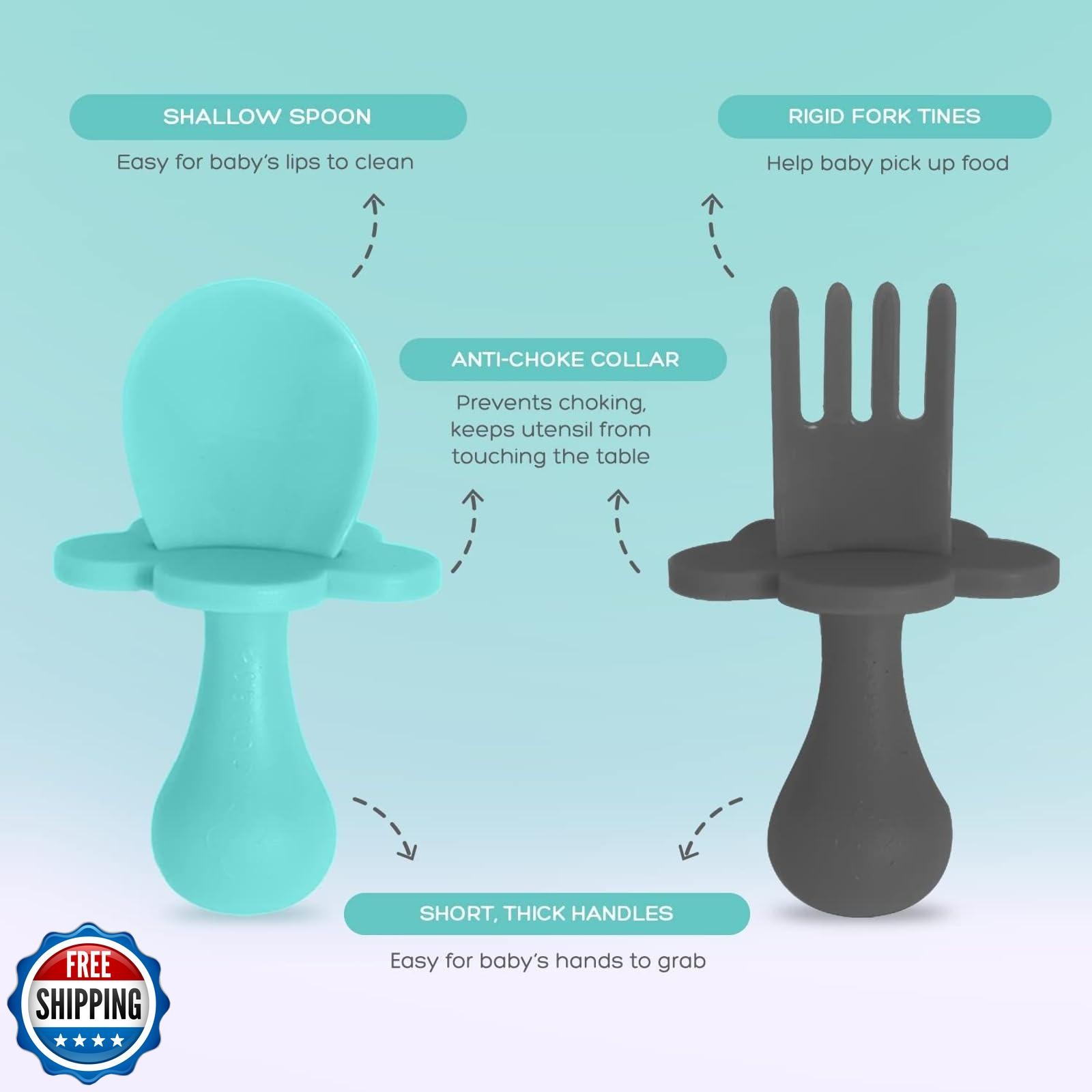Grabease Silicone Baby Feeding Utensil Set - Self-Feeding Forks For Baby - Fo