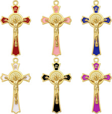 12Pieces 6Colors Metal Enamel Religion Saint Benedict Cross Charm Rosary Center