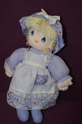 precious moments plush doll basic maid apron blue floral 14'' B4