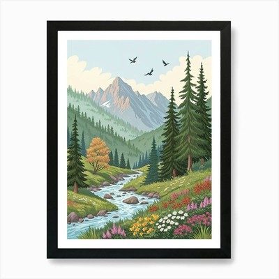 Lebendiger Wald Hafen Aquarell mit gerahmtem Wandbild Poster Leinwanddruck Bild