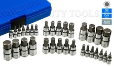 32 Pc Hex Bit Socket Set SAE & Metric 1/4" 3/8" 1/2" Drive Impact Rated Cr-Mo