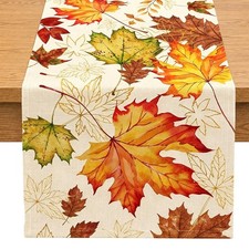 Herbst Tischl&auml;ufer Leinenmix Ahornbl&auml;tter Deko 33x183cm Erntedankfest Tischdecke