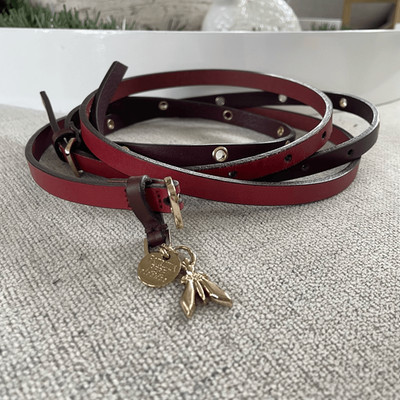 Patrizia Pepe Italian Leather Belt Gold Fly Charm Red Burgundy OSFM