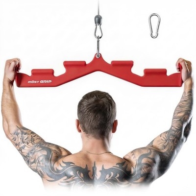 MOST GRIP LAT Pull Down Bar with 6 Ergonomic Handles, Neutral Grip Red 