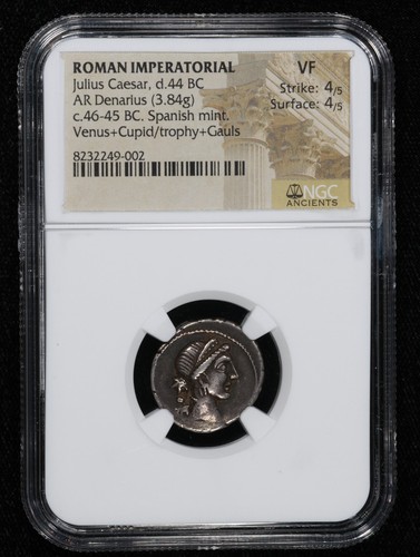 Julius Caesar AR Denarius Roman Imperatorial Spanish Mint Coin 44 BC • NGC VF