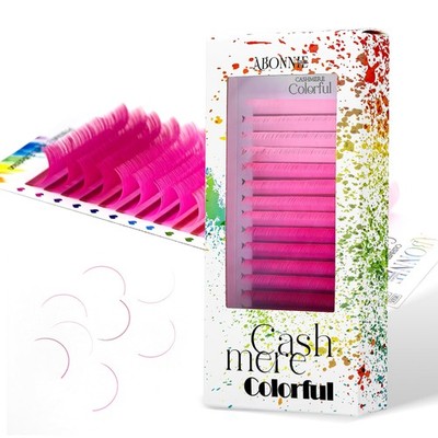 Colored Lash Extensions, 16 Rows Cashmere Eyelashes, 0.07 16mm, Pink Gradient 