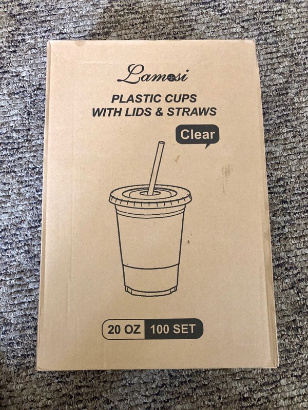 Lamosi 20 OZ Clear Plastic Cups w/ Lids & Straws 100 set 80068LA2 X004NNOZSJ