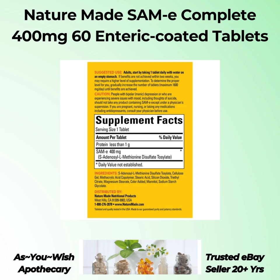 Nature Made SAM-e 400 mg - 60 Tablets - Exp 01/27 Mood & Joint Support - Image 4 of 4