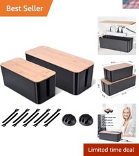 2 Pack Large Cable Management Box Wooden Style Cord Organizer Box and Cover...
