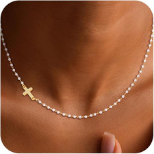 Cross Necklace for Women, 14K Gold Plated Cross Pendant Necklace Dainty Cross Ch