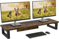 OYRREU 91x26cm Dual Monitor Stand Desk Riser Wooden Desktop Organiser for Work G