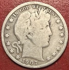 1907-S Barber Silver Half Dollar. Free Shipping