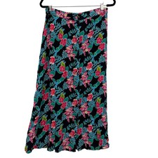 Sag Harbor Womens Floral Maxi Skirt Black Pink Tropical Button Front Rayon L NWT